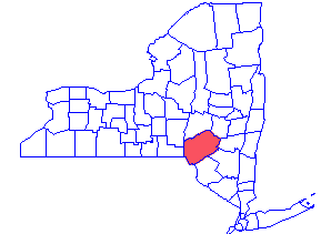 Map of New York State with Delaware County highlighted