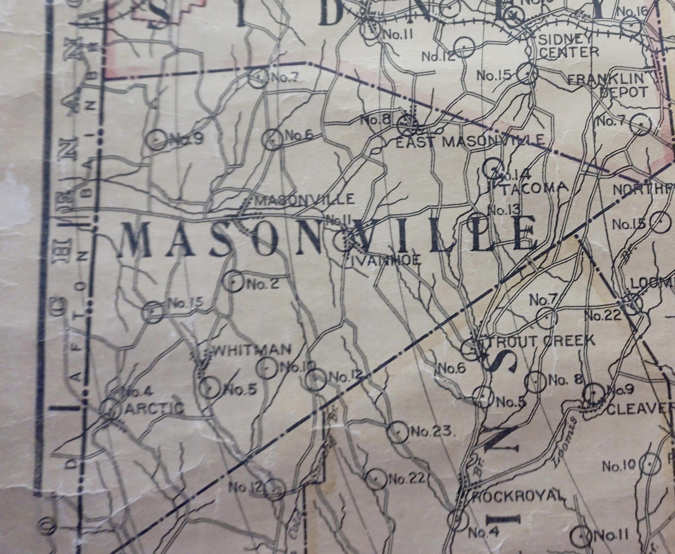Masonville Map (showing location of old schools) Delaware County NY
