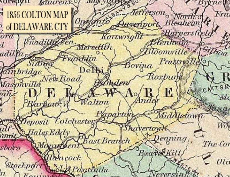 1856 Colton Map of Delaware County