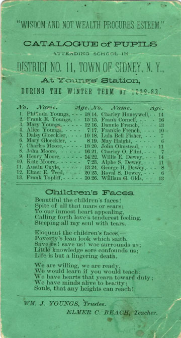 Young's School Card - 1882-83