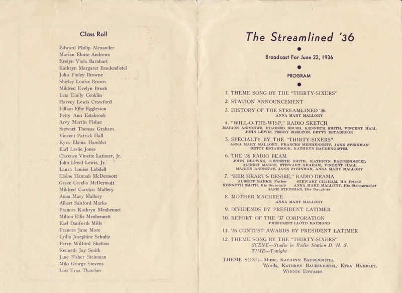 1936 Deposit High School Class Night Program