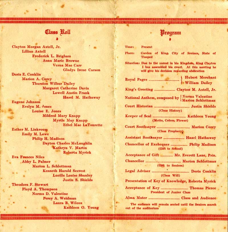 Deposit High School Class of 1933 Class Night Program