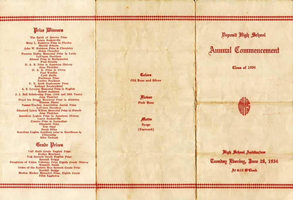 Deposit High School Class of 1934 Program