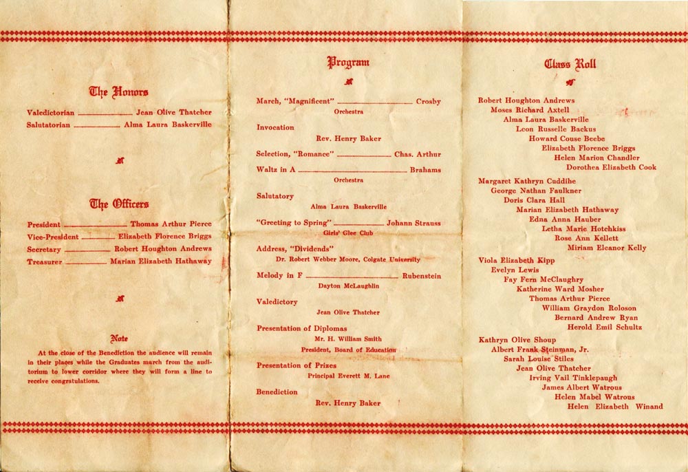 Deposit High School Class of 1934 Program