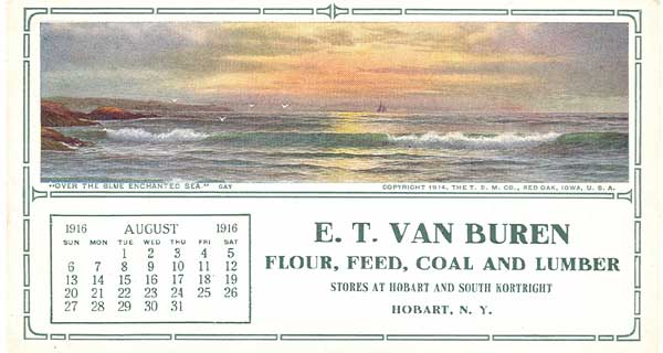 E. T. Van Buren - August 1916 Calendar