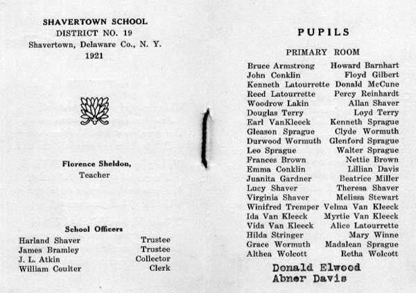 1921 Shavertown Pupil List