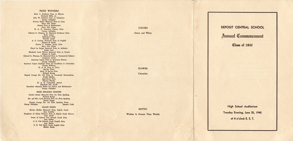 Deposit Central School 1940 Commencement Program