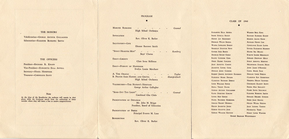 Deposit Central School 1940 Commencement Program