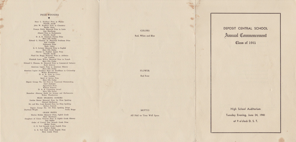 Deposit Central School 1941 Commencement Program