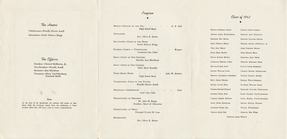 1942 Deposit Central School Commencement Program