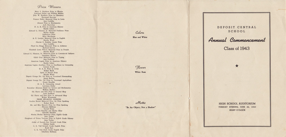 Deposit Central School 1943 Commencement Program