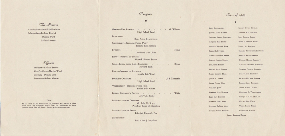 Deposit Central School 1943 Commencement Program