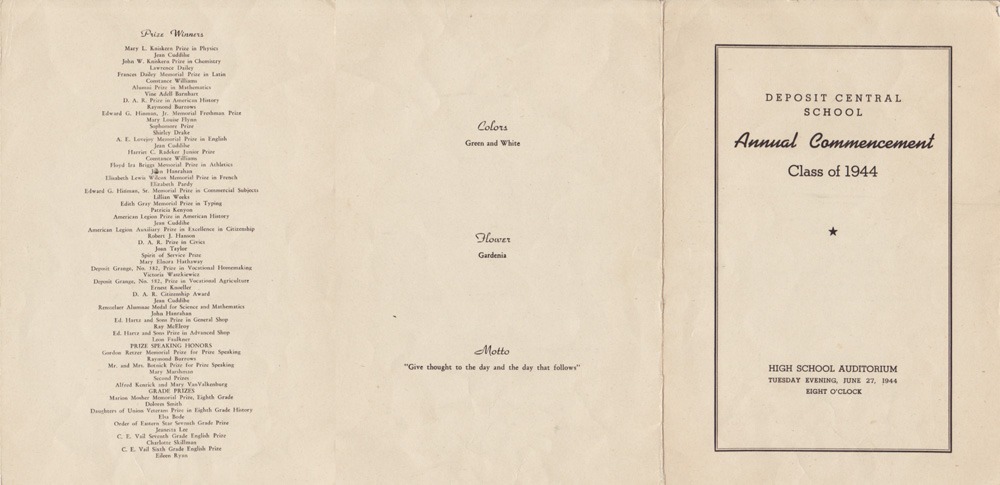 Deposit Central School 1944 Commencement Program