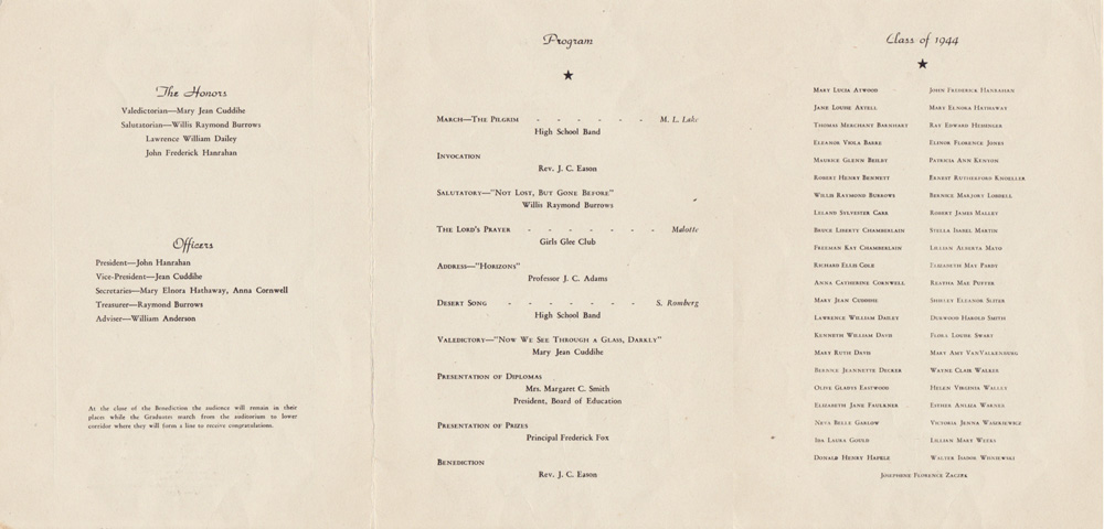 Deposit Central School 1944 Commencement Program