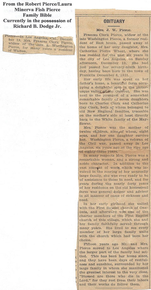 obit of Frances Clark Pierce
